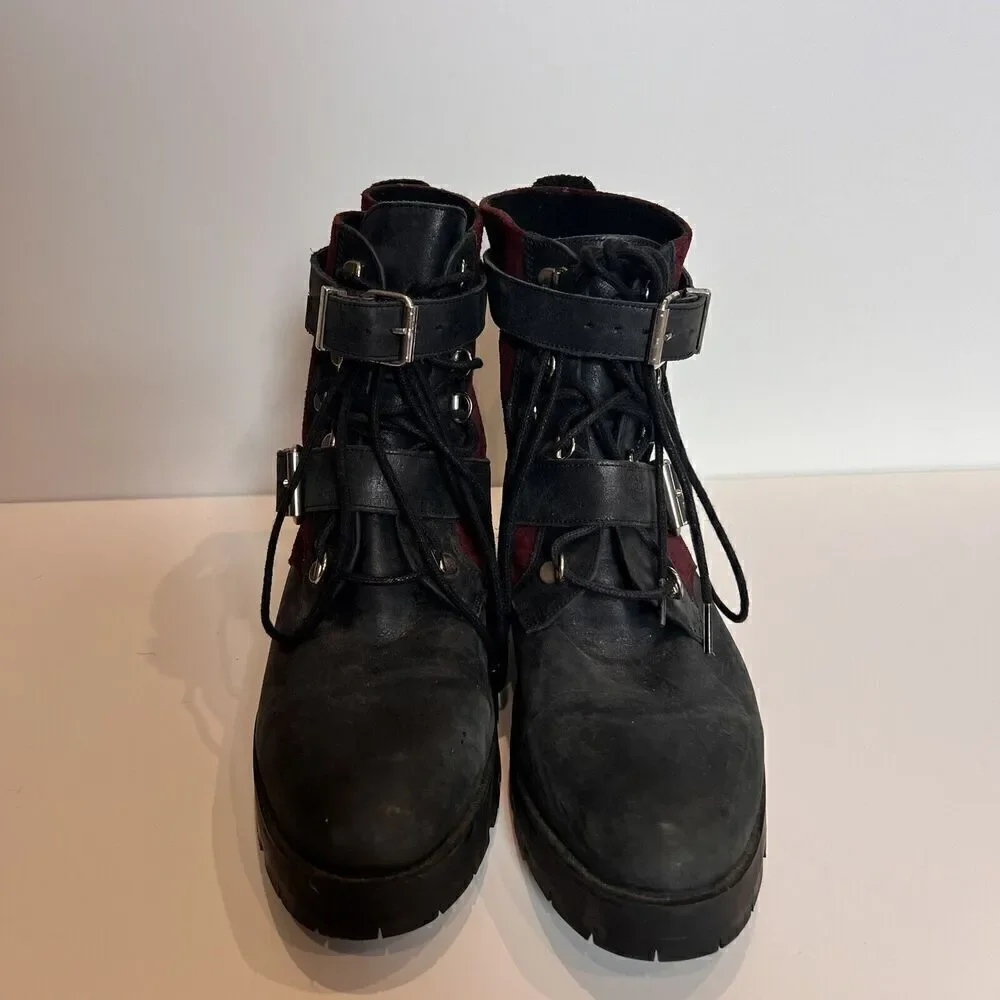 Free People Leather Combat Hiker Boot Size EU 41/US 10 LaceUp Buckle